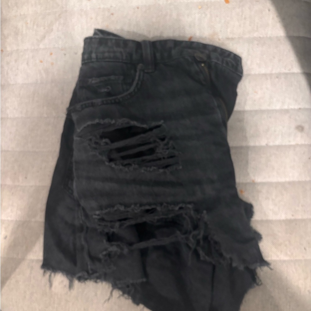 Distressed Black Denim Shorts